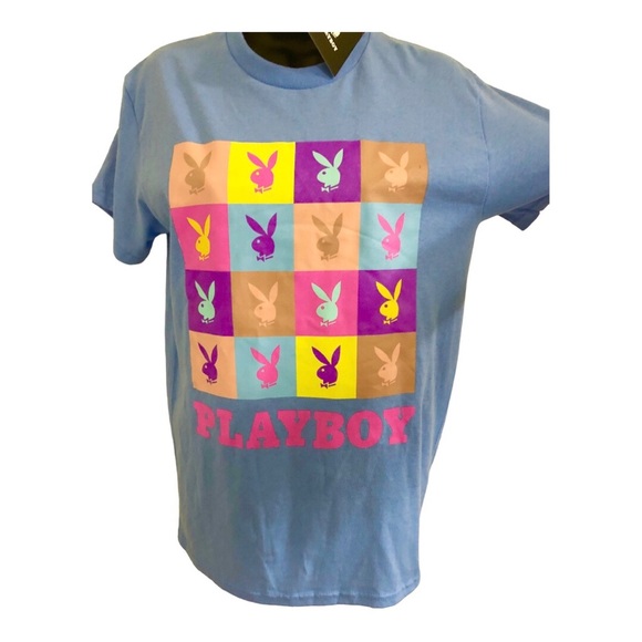 Playboy blue‎ multicolor bunny collage t-shirt new size small new - Picture 5 of 10